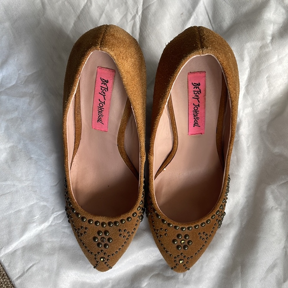 Betsy Johnson Arriel Studded Suede Wedge Pumps